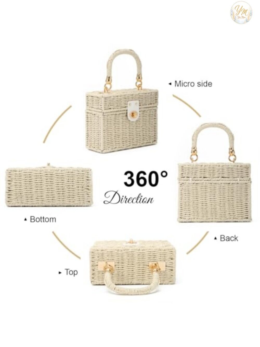 Handwoven Rattan Square Crossbody Bag Woven Straw Basket Purse Beach Tote - Picture 3 of 6